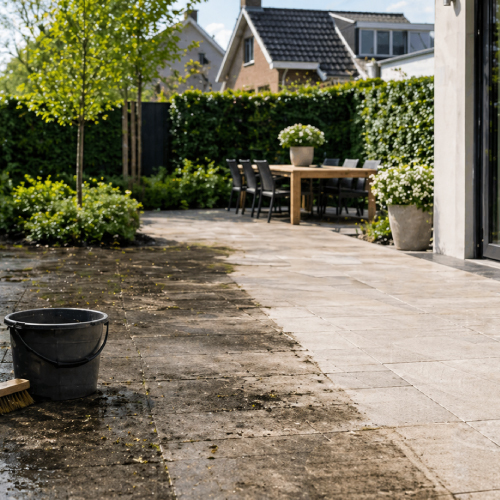 Donkere aanslag op natuursteen of beton