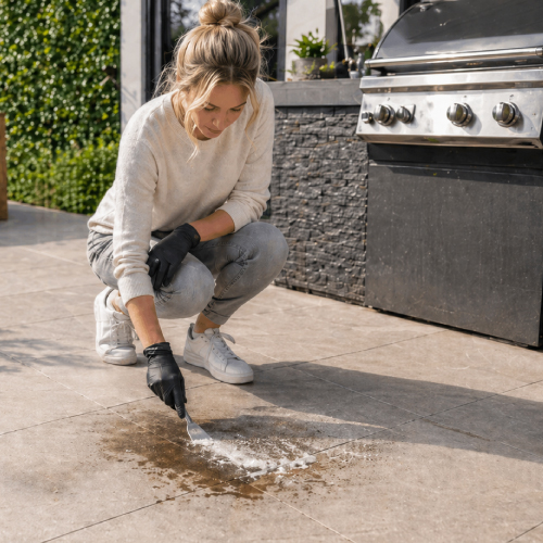 Vet- en olievlekken van de barbecue verwijderen